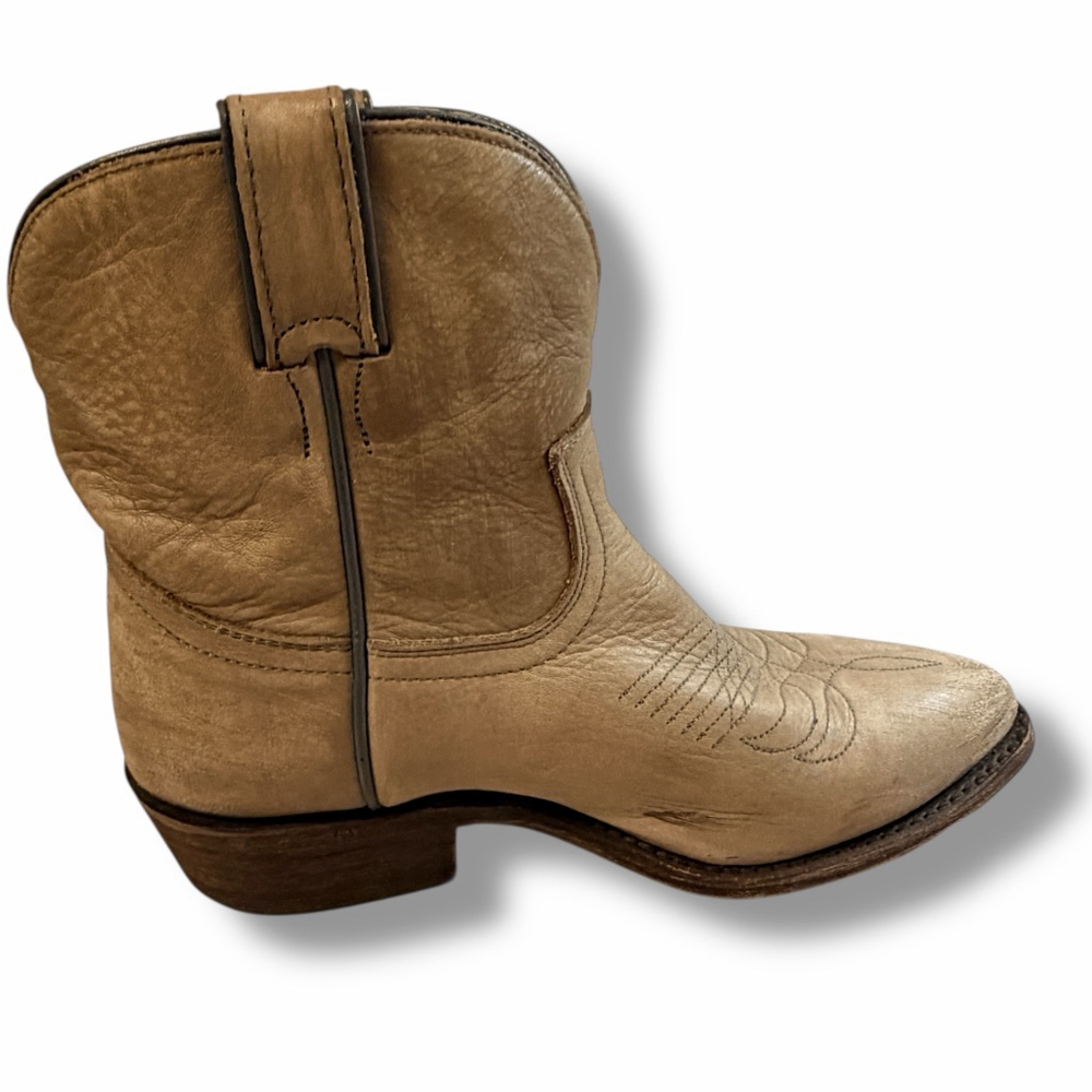 Frye Leather Western Ankle Boots Women 6.5 B Tan Distressed Cowboy Made Mexico - Picture 16 of 16